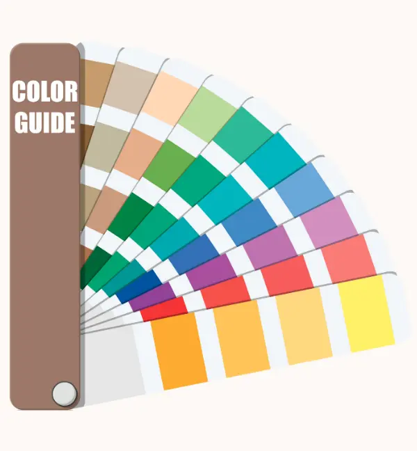 Color guide tool for choosing paint colors showing ranges from bright yellow to deep brown.